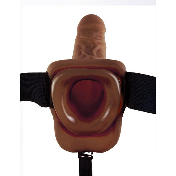 Vibrating 9 Inch Brown Hollow Strap-On Penis Extension with Balls