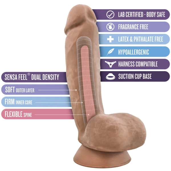 Au Naturel Macho 8.5 Inch Sensa Feel Dual Density Dildo By Blush - Caramel