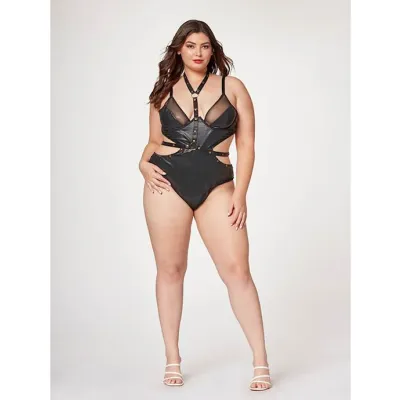 Midnight Love Vegan Leather Two Piece Teddy Set Stm 11524x black 3x 4x