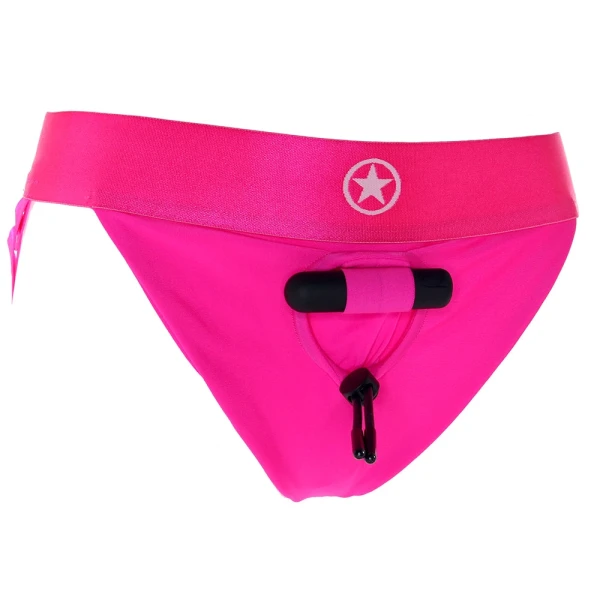 Ouch! Vibrating Pink Open Back Panty Harness in M/L