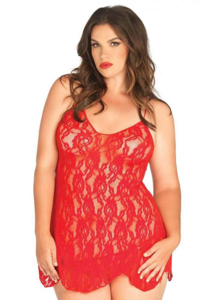 Rose Lace Flared Chemise With Matching G - Leg Avenue