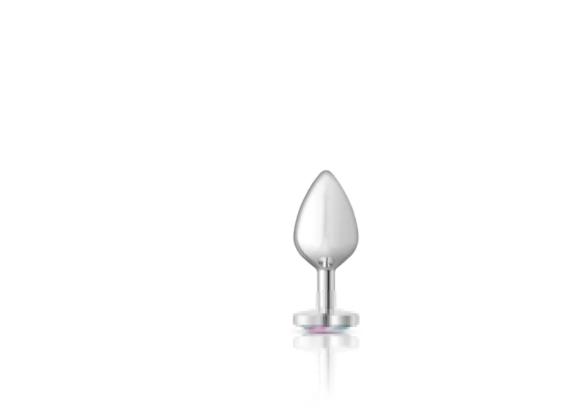 Cheeky Charms - Silver Metal Butt Plug - Heart - Clear - Medium