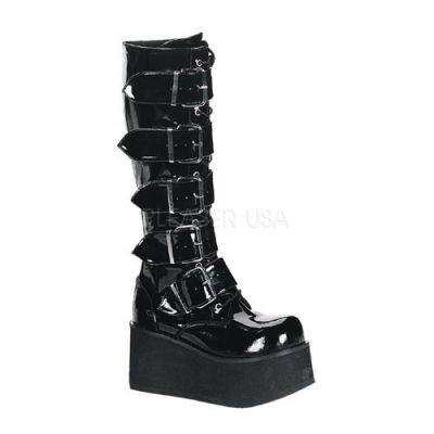 TRASHVILLE 518 3 1 4 P F Goth Punk Blk Pat Knee BT 5 Buckled W Zipper