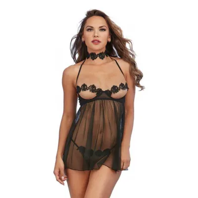 Babydoll Choker G String Panty Black O S