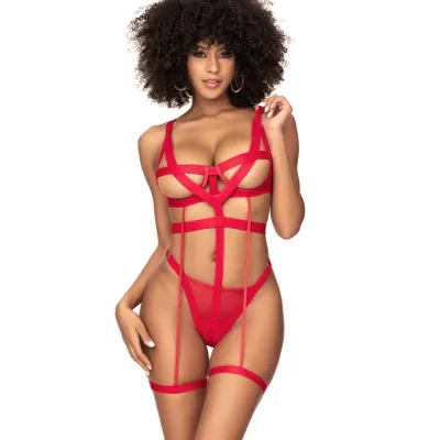 Mapale by Espiral Trix Red Harness Open Cup Bodysuit