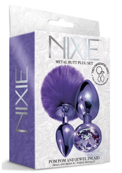 Nixie Metal Butt Plug Set Pom Pom and Jewel Inlaid — image 9 of 18