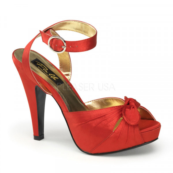 BETTIE-04 - 4 1/2" Heel, 1" Hidden P/F Peep Toe Ankle Wrap Sandal W/ Bow