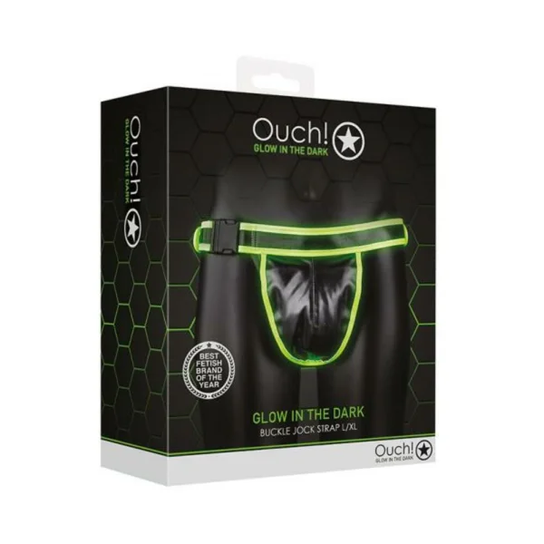 Ouch! Glow Buckle Jock Strap - Glow In The Dark - Green - L/xl