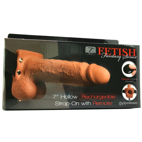 Fetish Fantasy Series 7" Hollow Rechargeable Strap-on With Remote - Tan