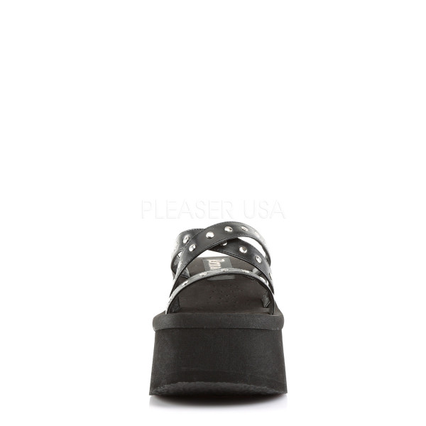 FUNN-19 - 3 1/2" Studded Straps Black Pu Sandal — image 2 of 4