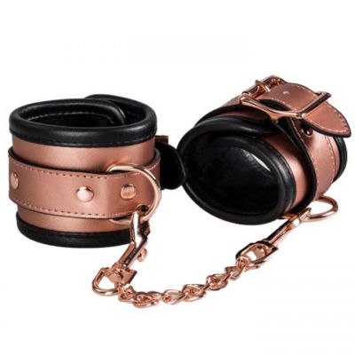 Bondara Luxe Rose Gold Real Leather Wrist Cuffs