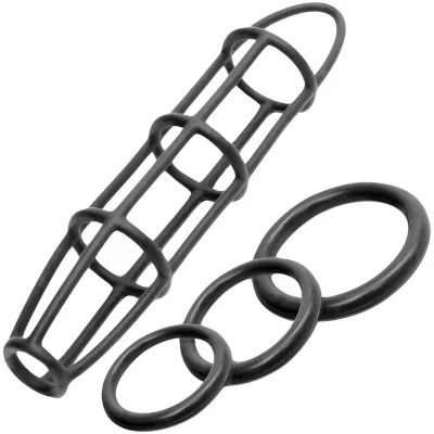 Fetish Fantasy Elite Silicone Cockcage and Ring Set Black