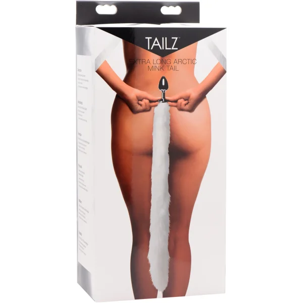 Tailz Aluminum Anal Plug With Extra Long White Faux Mink Tail