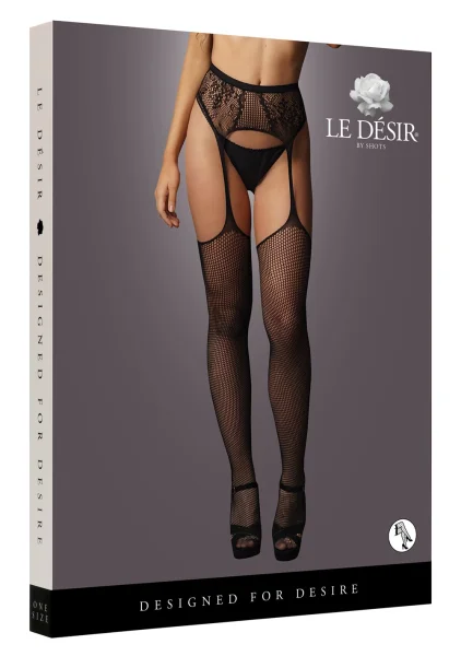 Le Désir Fishnet and Lace Garterbelt Stockings