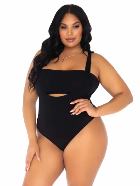 2 Pc Bandeau and Suspender Bodysuit - 1x-2x -  Black