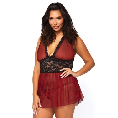 2 Pc Babydoll Set 1x2x Burgundy