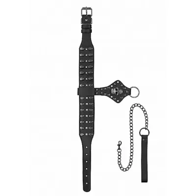 Ouch Skulls And Bones Neck Chain With Skulls Leash One Size