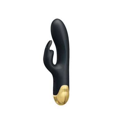 Double Pleasure 18k Gold Plated Rabbit Vibrator Black 7 5 Inch