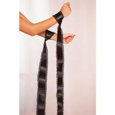 Satin Entangle Ties W Lace Trim Black O s