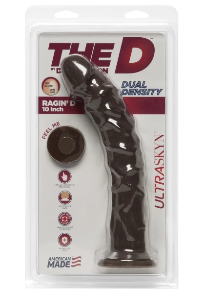 The D - Ragin' D 10" Suction Cup Dildo by Doc Johnson - Chocolate