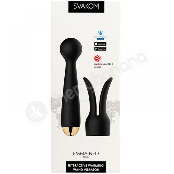 Svakom Emma Neo App Controlled Black Heating Wand With Attachment