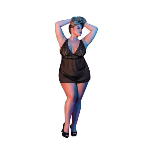 Magic Silk Sexy Time Baby Doll W Fly Away Back & G-set Black Queen Size — image 4 of 9
