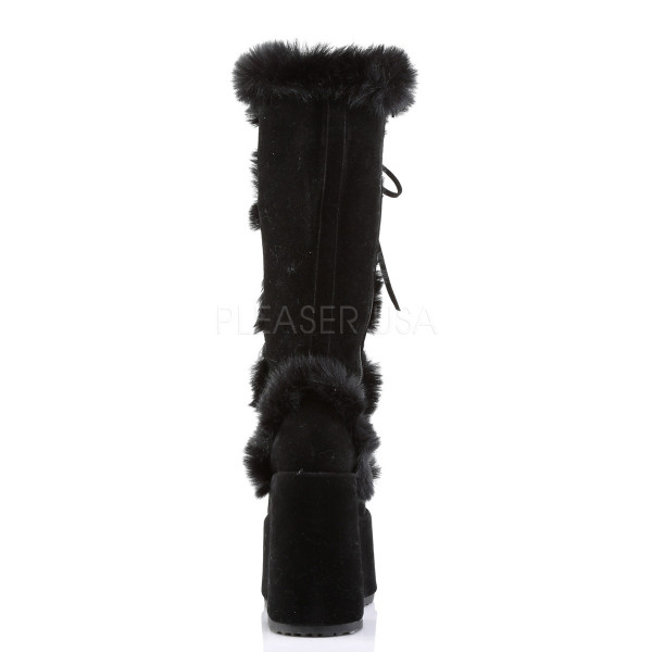 CAMEL-311 - 5" P/F Goth Punk GoGo Blk Faux Suede-Rabbit Fur Knee BT