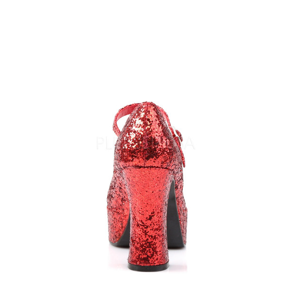 MARYJANE-50G - 4" Heel Red Glitter Chunky Heel Mary Jane P/F Pump