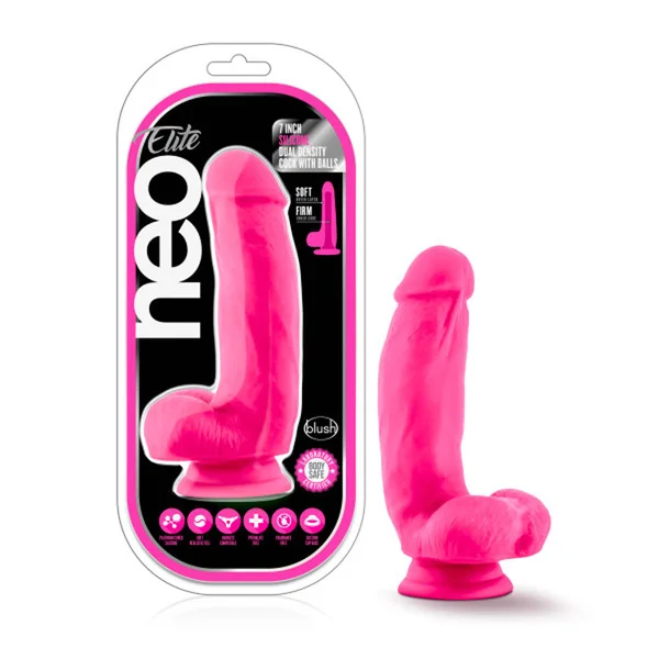 Neo Elite - 7 Inch Silicone Dual Density Cock  With Balls - Neon Pink — image 6 of 6