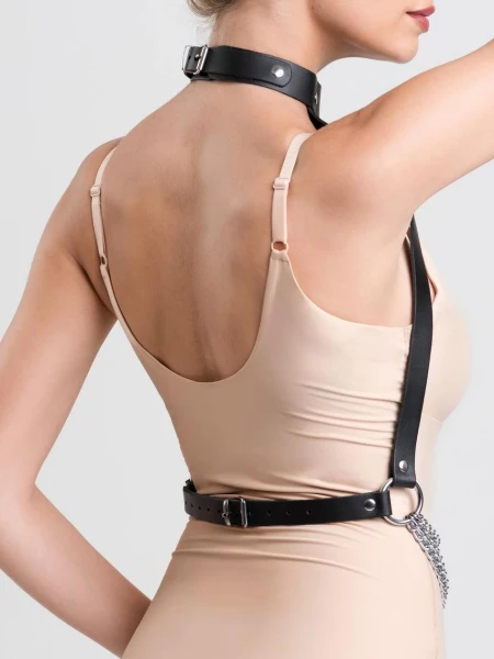 DOMINIX Deluxe Leather and Chain Bra Harness