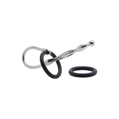 Kink Range Stainless Steel With Silicone Ring Tapered Penis Plug Silver black