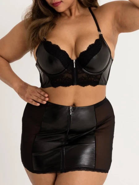 Lovehoney Plus Size Fierce Wet Look and Lace Zip-Up Skirt