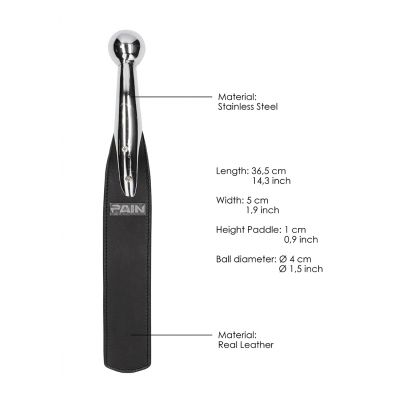Ball Metal Handle With Saddle Leather Paddle Black Fetish Sex Toys