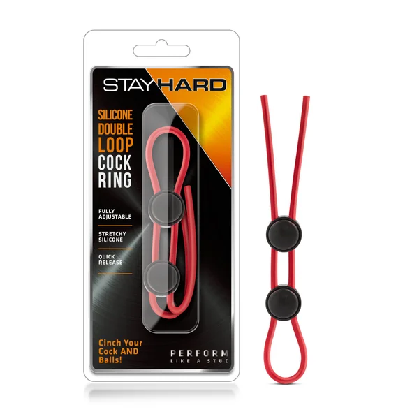Stay Hard - Silicone Double Loop Cock Ring  - Red — image 9 of 12