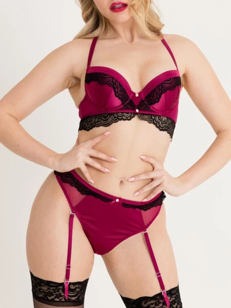 Lovehoney Satin Romance Purple High-Waisted Crotchless Garter Thong