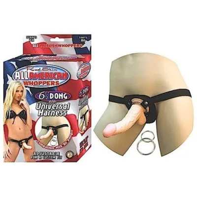 All American Whoppers 6 5 Inch Dong With Universa Harness Flesh