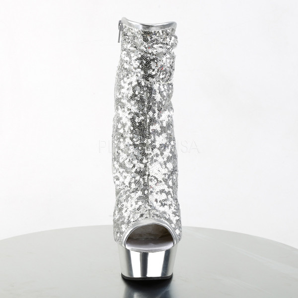 6 inches Heel, 1 3/4 inches PF Peep Toe Sequins Ankle Boot, Side Zip — image 2 of 8