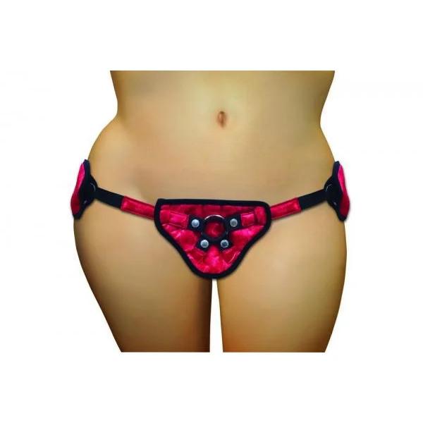 Plus Size Lace Satin Strap On Harness Red