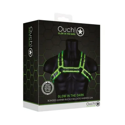Ouch Glow Buckle Bulldog Harness Glow In The Dark Green S m