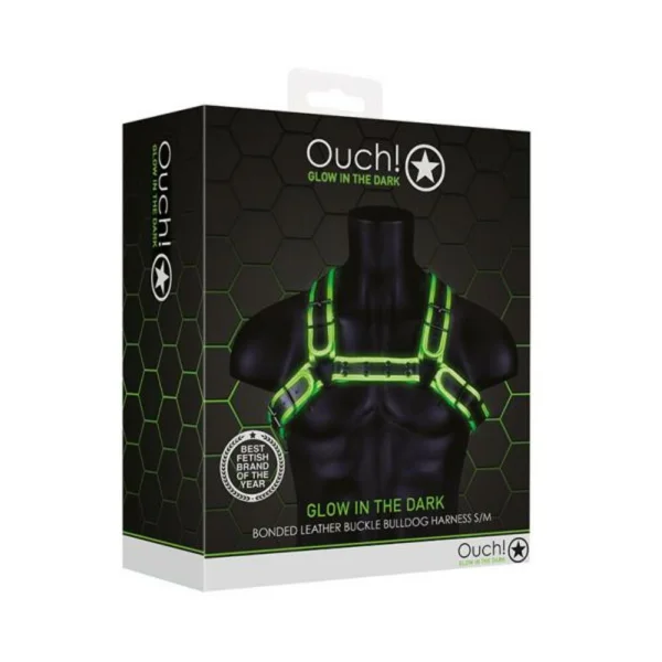 Ouch! Glow Buckle Bulldog Harness - Glow In The Dark - Green - S/m