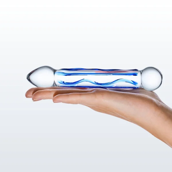 Gläs Full Tip Textured Glass Dildo - Clear & Blue