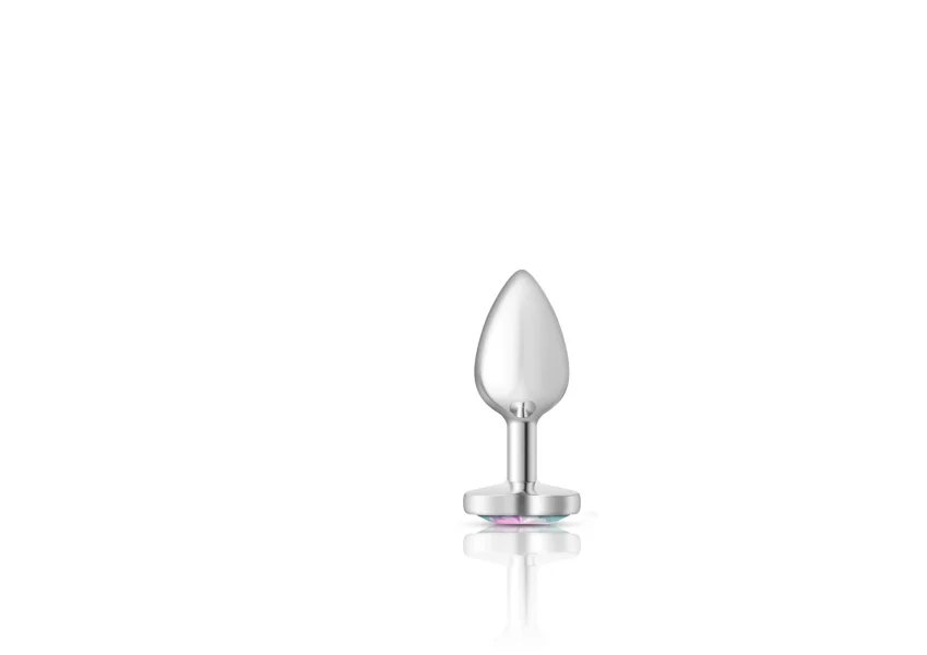 Cheeky Charms - Silver Metal Butt Plug - Heart - Clear - Small