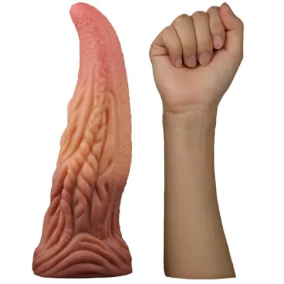 Nature Cock 10 Inch Dual Layered Platinum Silicone Tongue Dildo
