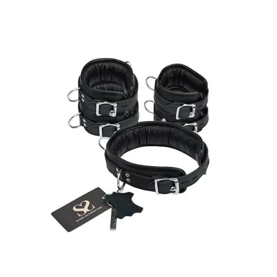 Bound X Padded Cuffs And Collar Set With Silver Hardware