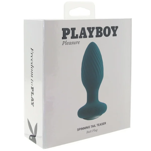 Playboy Pleasure Spinning Tail Teaser Silicone Rotating Vibrating Butt Plug With Remote - Evergreen