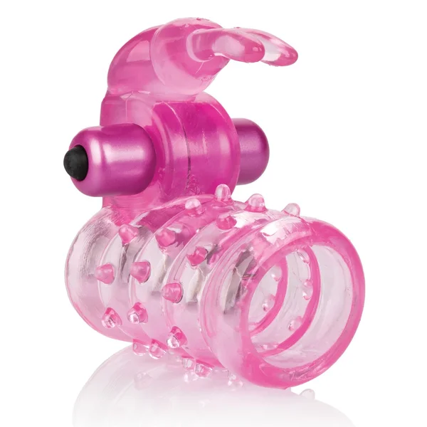 Basic Essentials Stretchy Vibrating Bunny Enhancer - Pink — image 14 of 18