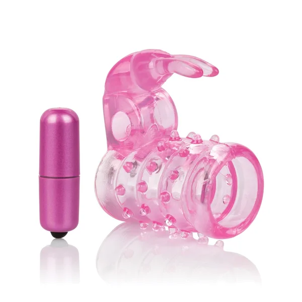 Basic Essentials Stretchy Vibrating Bunny Enhancer - Pink — image 18 of 18
