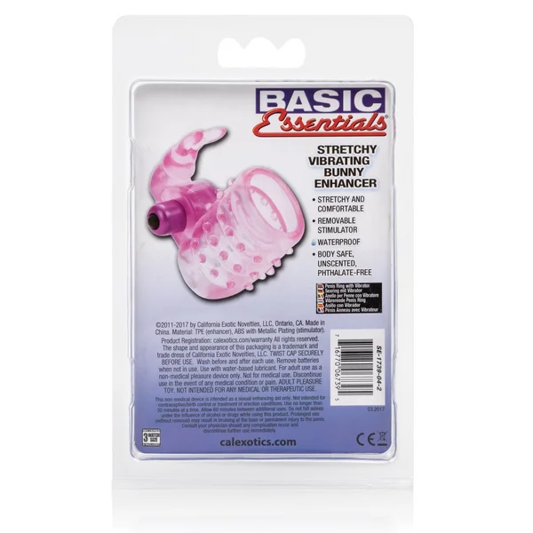 Basic Essentials Stretchy Vibrating Bunny Enhancer - Pink — image 15 of 18