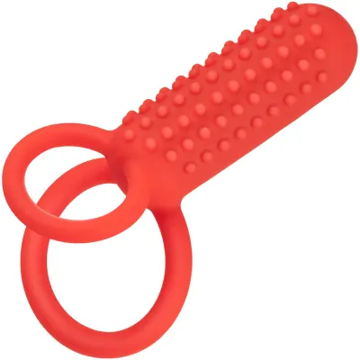 Silicone Rechargeable Vertical Dual Enhancer Vibrating Cock Ring By CalExotics Red