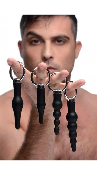 4 Piece Silicone Anal Ringed Rimmers Set Black